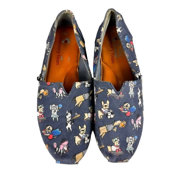 Bobs For Dogs Skechers Memory Foam Shoes Slip On Blue Dog Pattern Size 8.5W - Picture 1 of 10